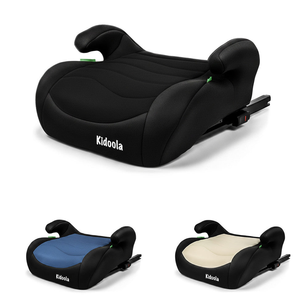 ISOFIX backless booster seat i-Size R129 for children 125–150cm – black compact and lightweight car seat