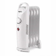Mini oil filled radiator 650W, white, 5 fin, angled studio shot