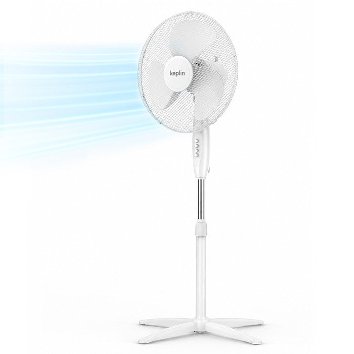 16 inch white oscillating pedestal fan with 3-blade guard and cross base – Keplin