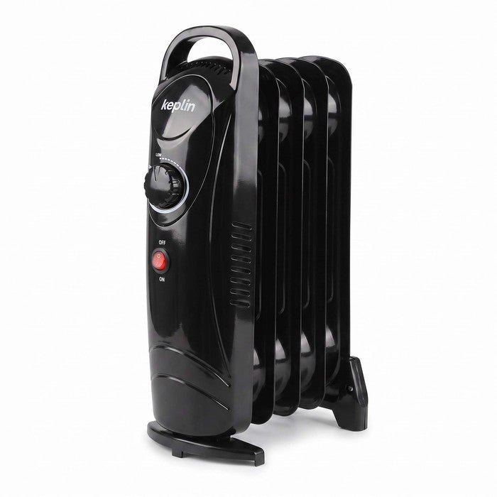 Mini Oil Filled Radiator - 650W, 5 Fin Electric Heater - Black swatch