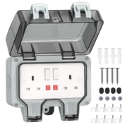 Desiretech Outdoor Double Switched Socket – IP66 Waterproof & Dustproof Socket – 2 Gang Plug with LED Indicators – High Impact PC Housing – Weatherproof Power Outlet for Sheds & Garages