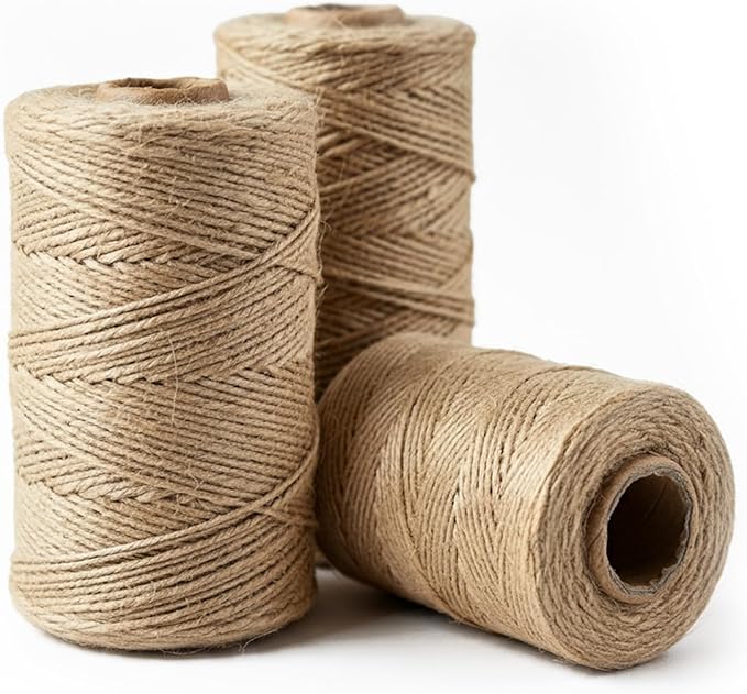 Merrimen Biodegradable Jute Christmas Wrapping Twine – 3 Rolls of Strong 3-Ply Natural Twine for Gift Wrapping, DIY Crafts, and Holiday Decorations – 500ft per Roll