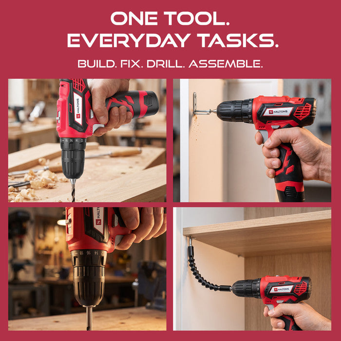 Haltons 12V electric drill for home DIY: drilling wood and walls, fixing shelves and assembling