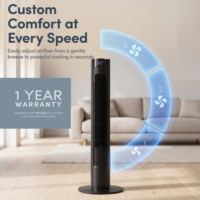 36-inch Black Tower Fan – Full Height Floor Fan for Home
