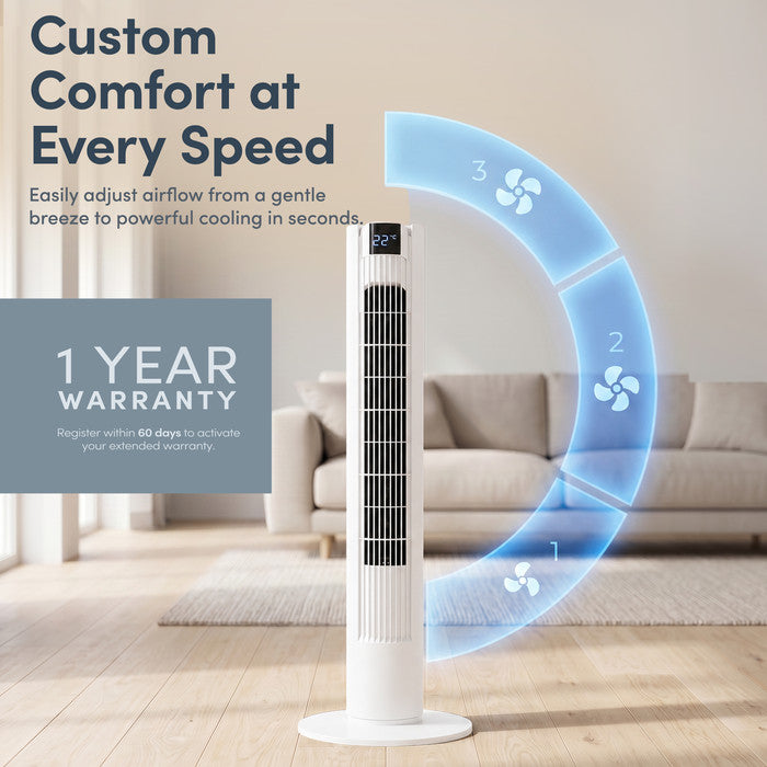 Keplin White Tower Fan Dimensions – 36-inch Tall Cooling