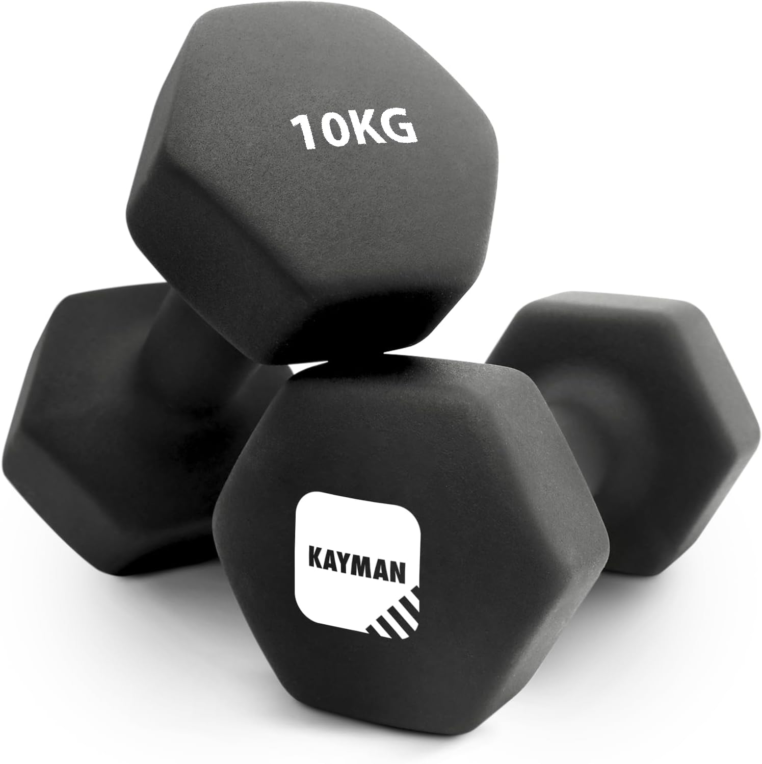 KAYMAN Neoprene Dumbbell Set: Anti-Slip Grip, Hex Edges, Water-Resistant Surface with Workout Poster Guide - Versatile Weight Set (1kg to 10kg) for Home, Gym & Fitness Training