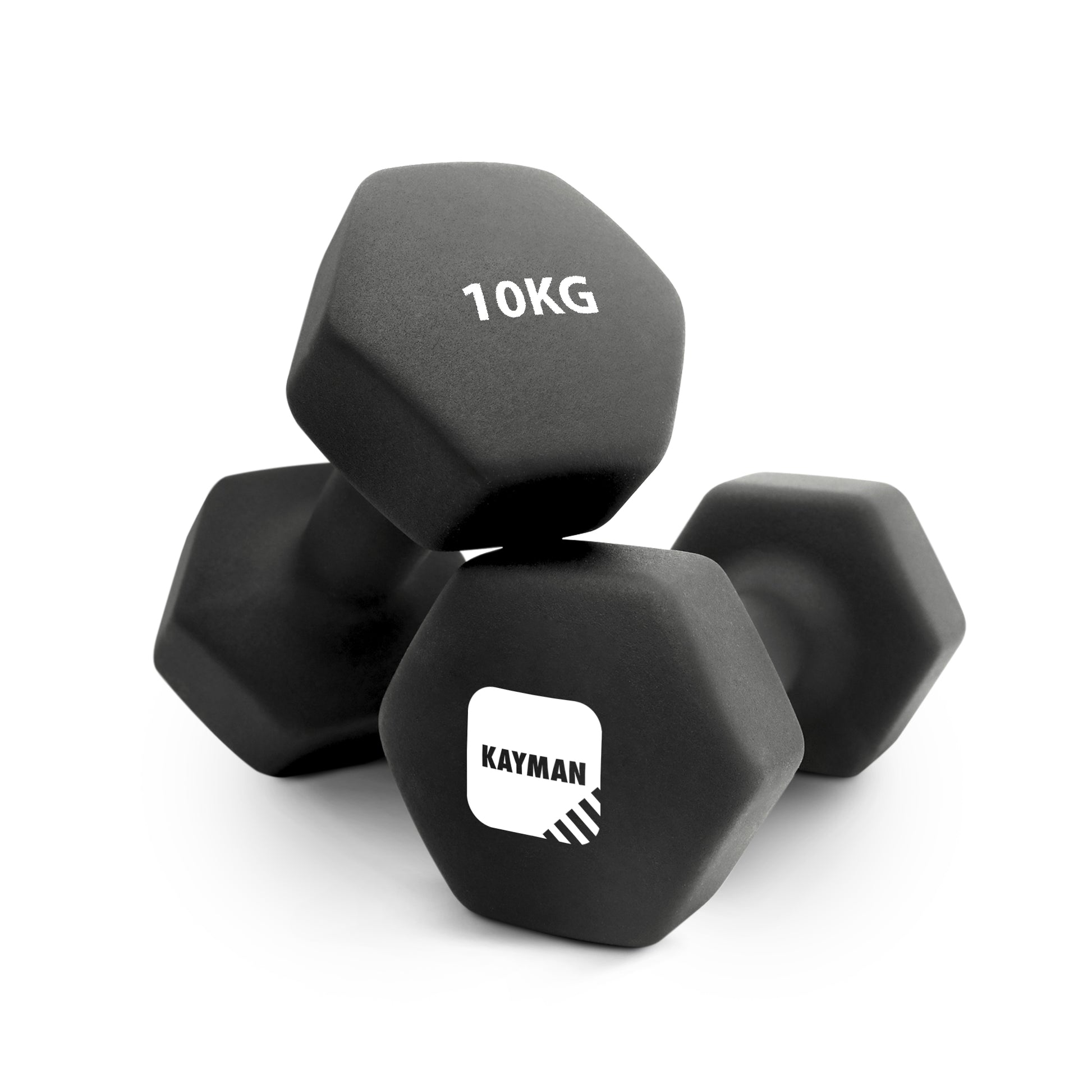 KAYMAN Neoprene Dumbbell Pair with Anti-Slip Grip, Hex Edges, Water-Resistant Surface & Workout Poster Guide - Weight Set for Home, Gym & Fitness Training Equipment (1kg 2kg 3kg 4kg 5kg 6kg 7kg 8kg 9kg 10kg)