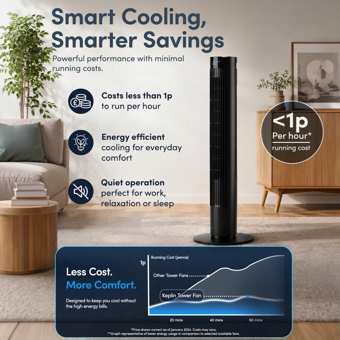 Keplin Black Tower Fan Dimensions – 36-inch Tall Cooling