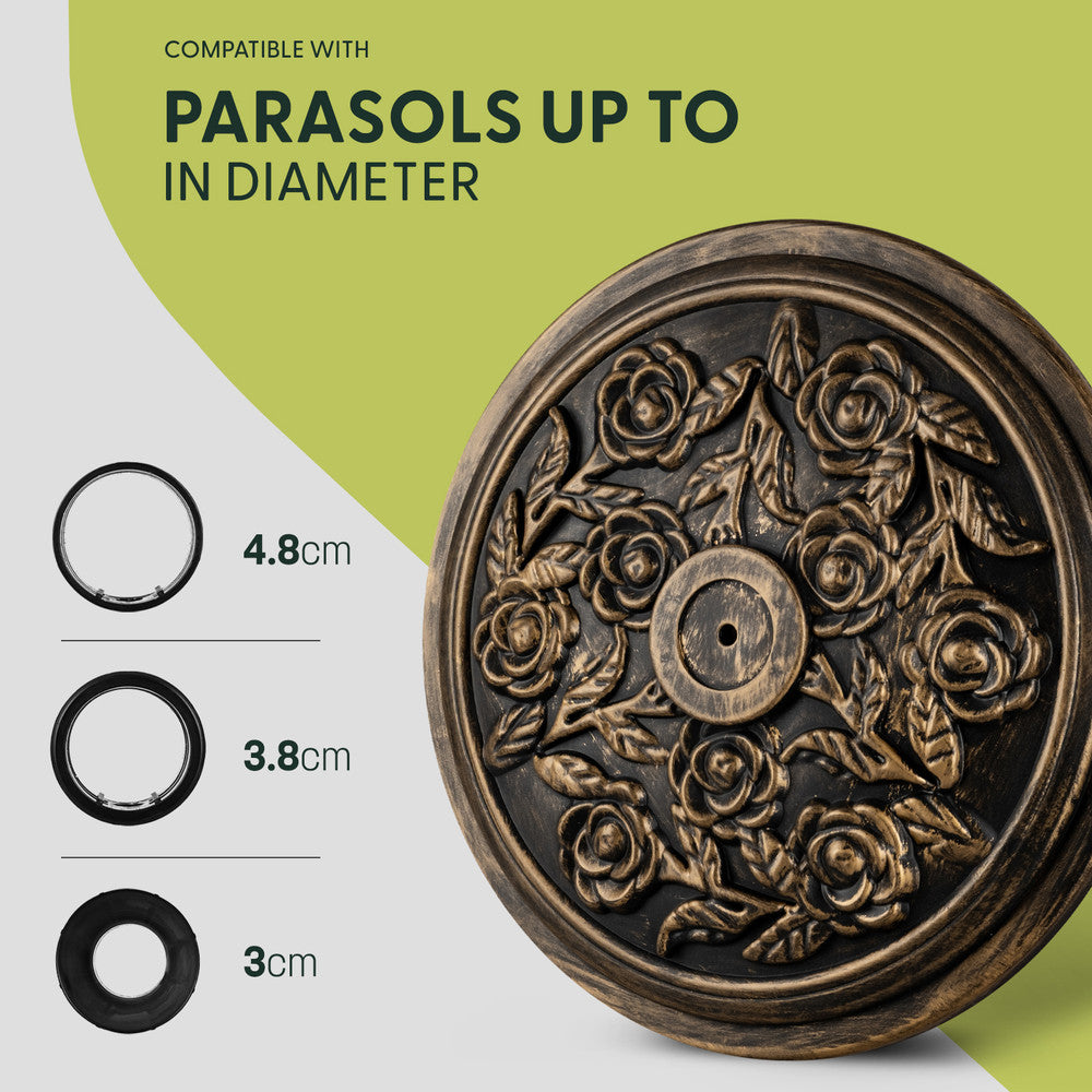 12kg Cast Iron Effect Floral Parasol Base Pole Compatibility – Universal Garden Parasol Stand
