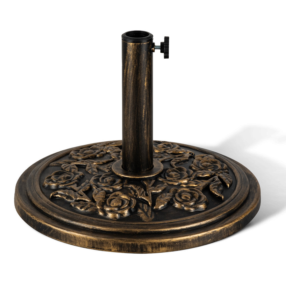 12kg Cast Iron Effect Floral Parasol Base Stand – Bronze Heavy Duty Garden Parasol Weight