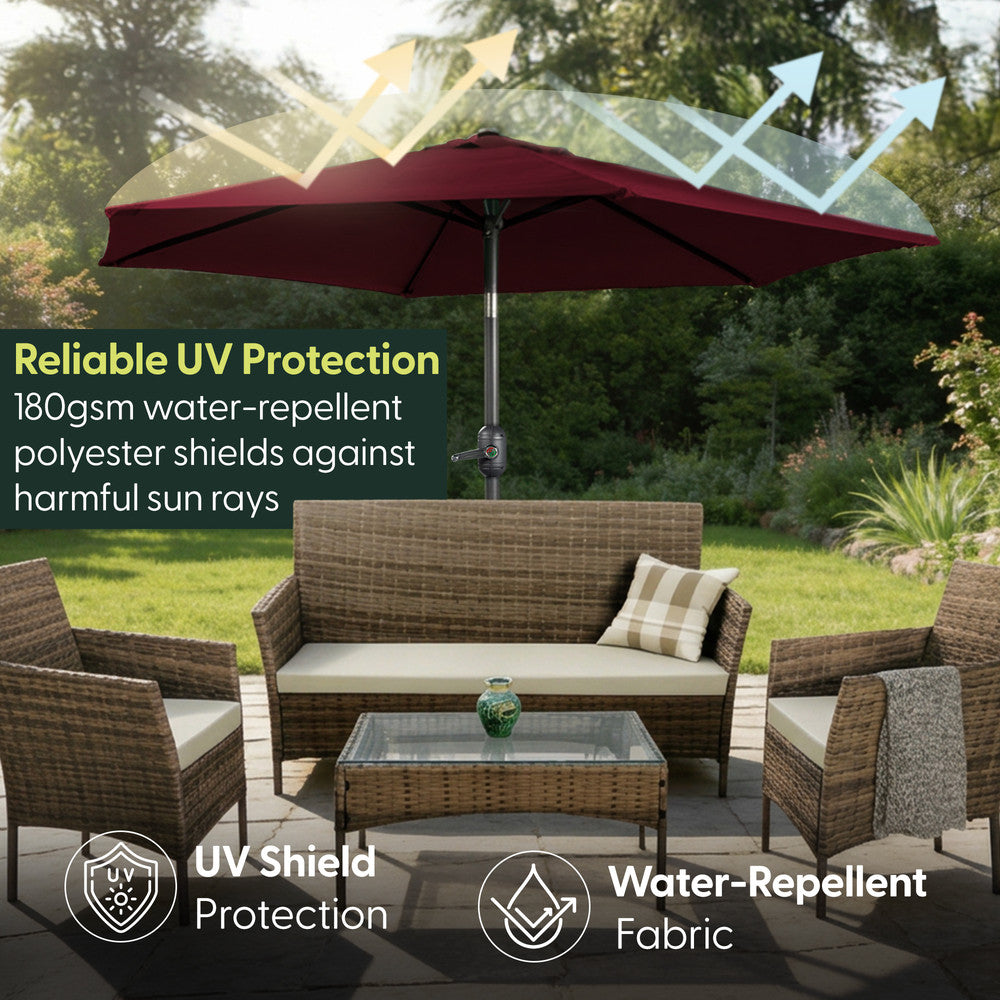 2.7m Tilting Garden Parasol with Cover - Crank & UV Protection