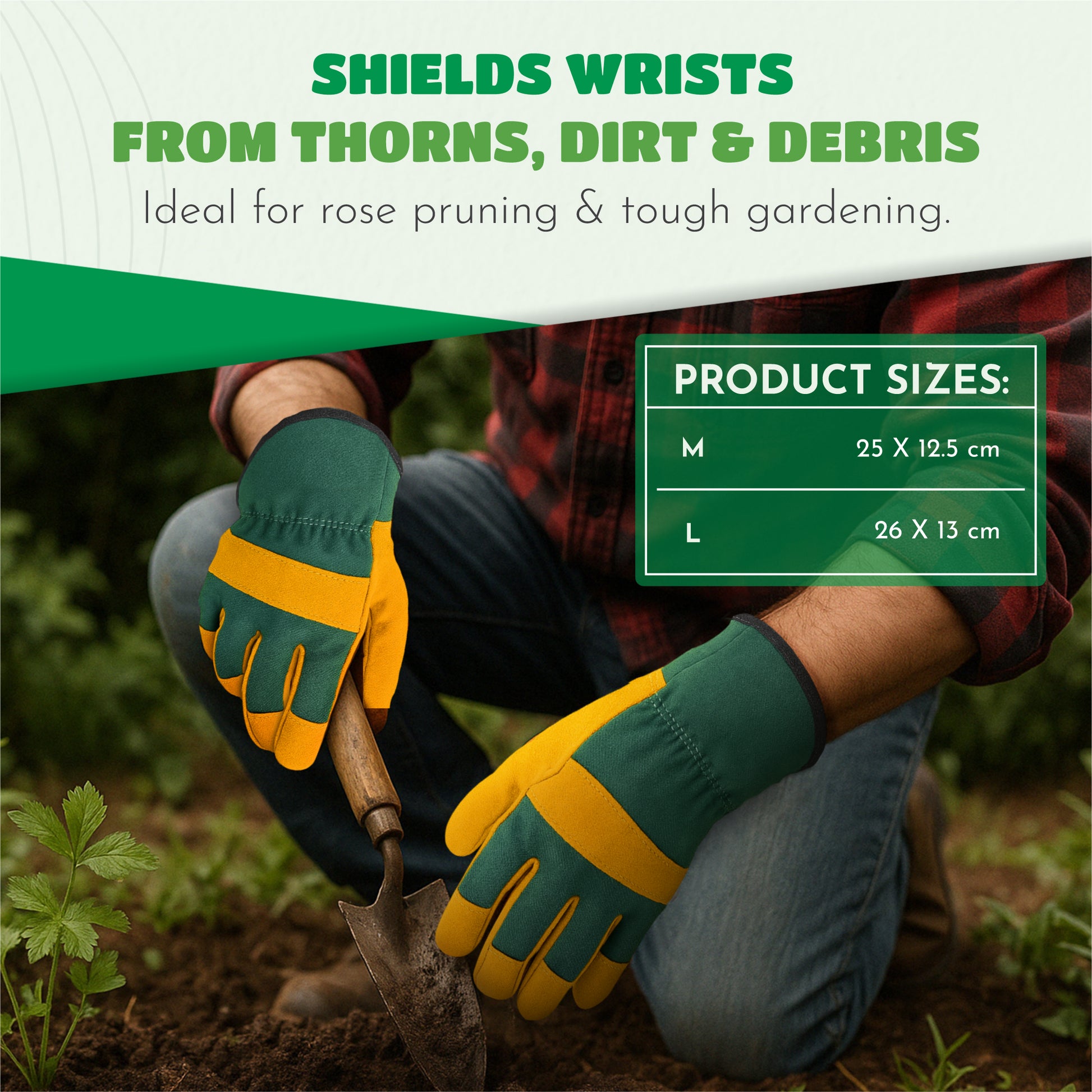 Cowhide Leather Gardening Gloves Yellow & Green – image 2
