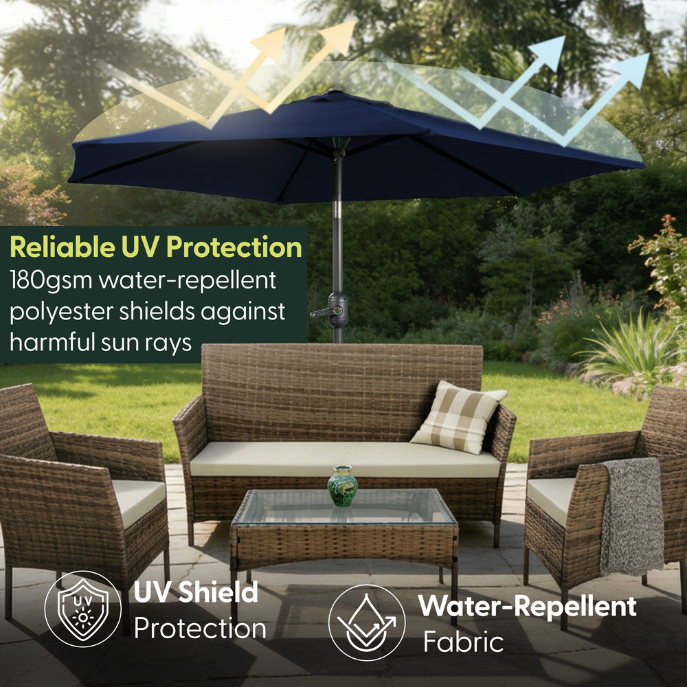 2.7m Tilting Garden Parasol with Cover - Crank & UV Protection