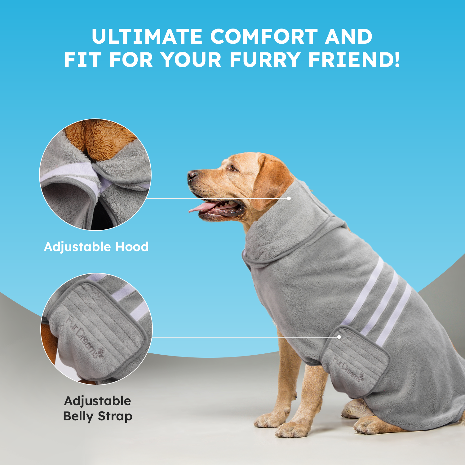 FurDreams Dog Robe - Super Absorbent & Quick-Drying Pet Towel - Soft Cozy Fabric for Comfortable Fit - Versatile Use for Home & On-The-Go Dog Bathrobe for Easy Grooming & Drying