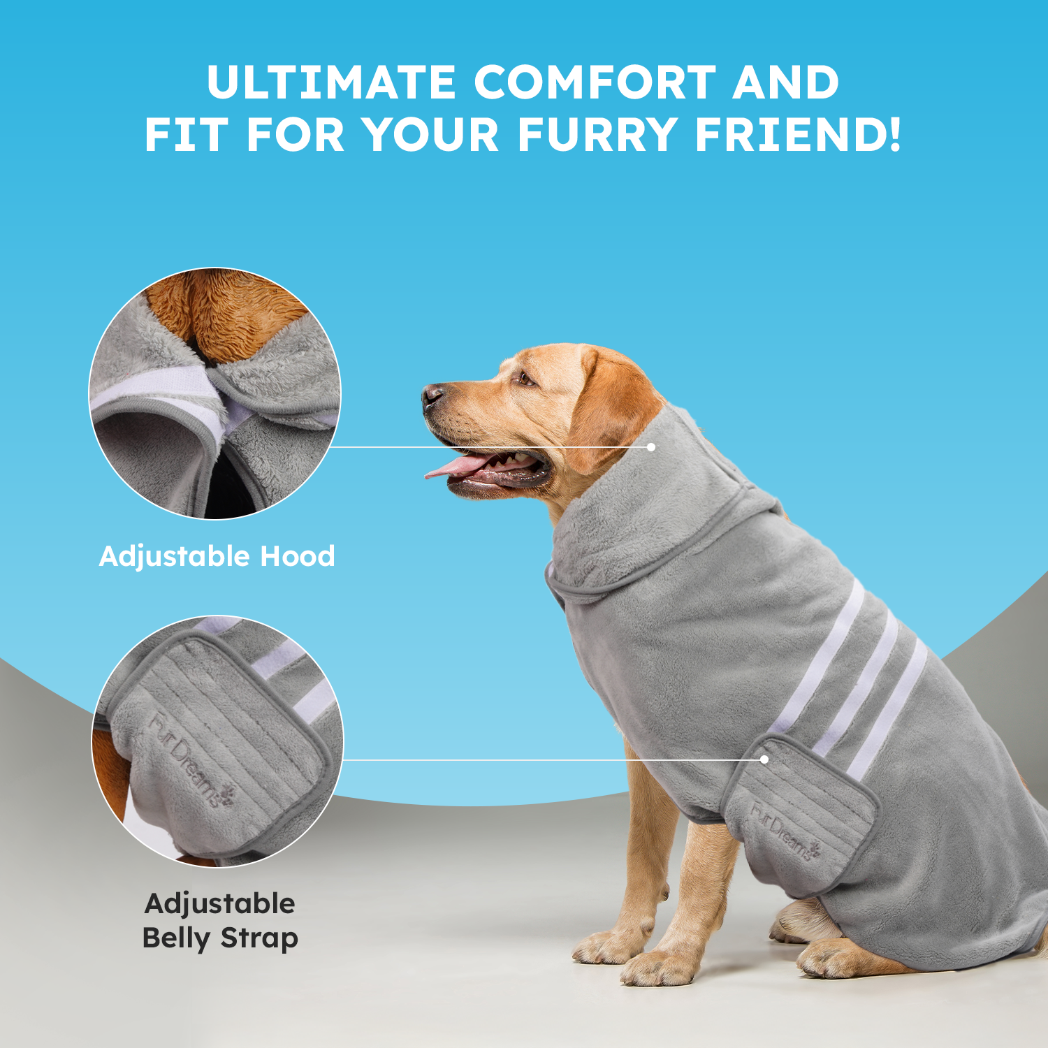 FurDreams Dog Robe - Super Absorbent & Quick-Drying Pet Towel - Soft Cozy Fabric for Comfortable Fit - Versatile Use for Home & On-The-Go Dog Bathrobe for Easy Grooming & Drying – image 2