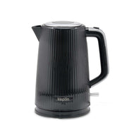Black 1.7L Keplin electric kettle with ribbed glossy finish, silver lid and black handle, shown on a white background.