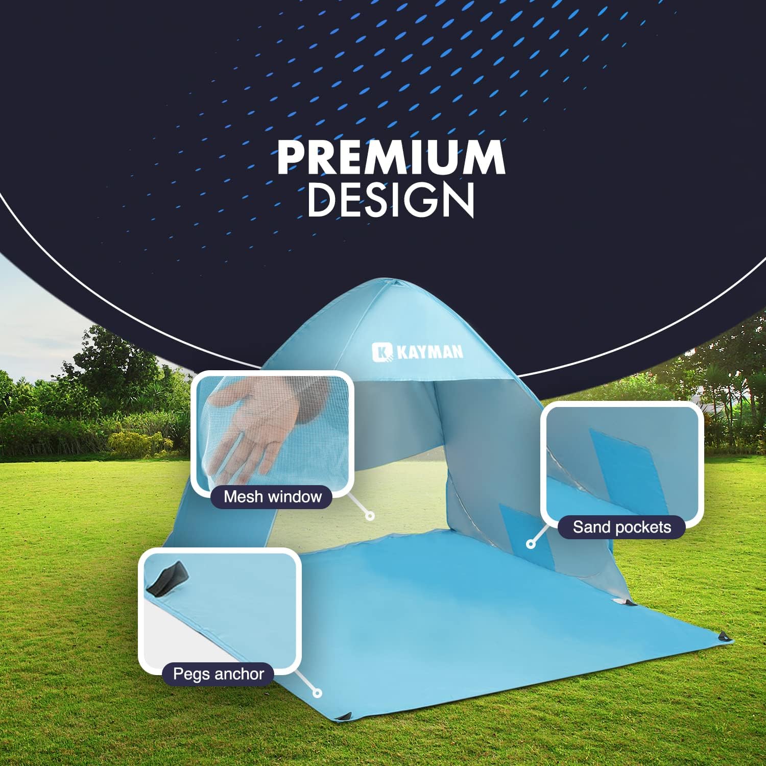 Kayman Pop-Up Beach Tent: UPF 50+ UV Protection for 3-4 People – image 4
