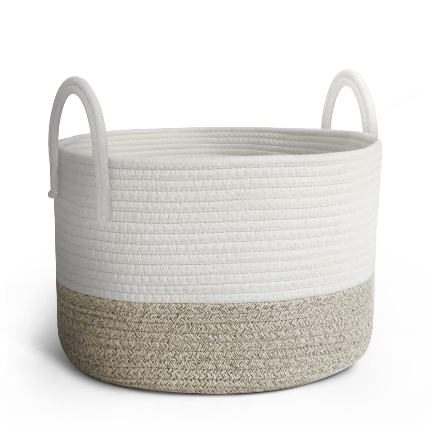 Rope Storage Baskets - Woven Two Tone Material Nursery Hamper with Handles