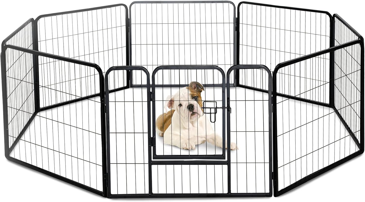 FurDreams Adjustable Shape Dog Play Pen - 8-Panel Heavy Duty Metal Pet Pen, Foldable & Portable, Safe & Secure Cage for Dogs, Puppies, Cats, and Rabbits - Ideal for Indoor & Outdoor Use