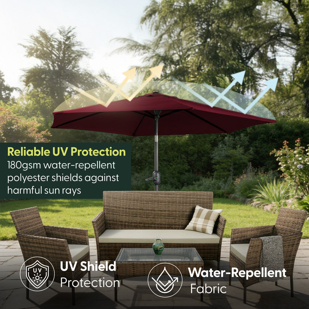 2m Tilting Garden Parasol with Cover - Compact Patio & Balcony Parasol