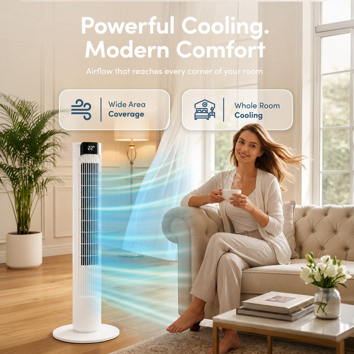 White Tall Tower Fan with Remote