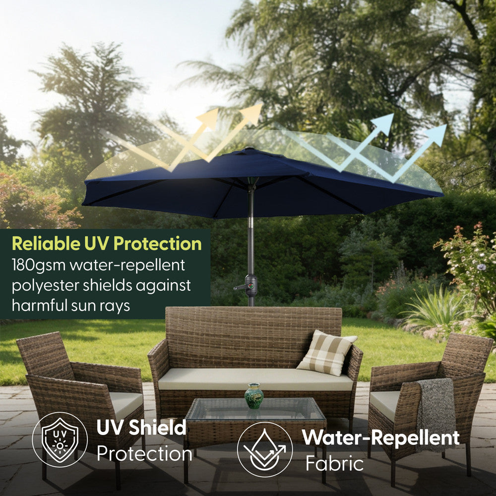 2m Tilting Garden Parasol with Cover - Compact Patio & Balcony Parasol
