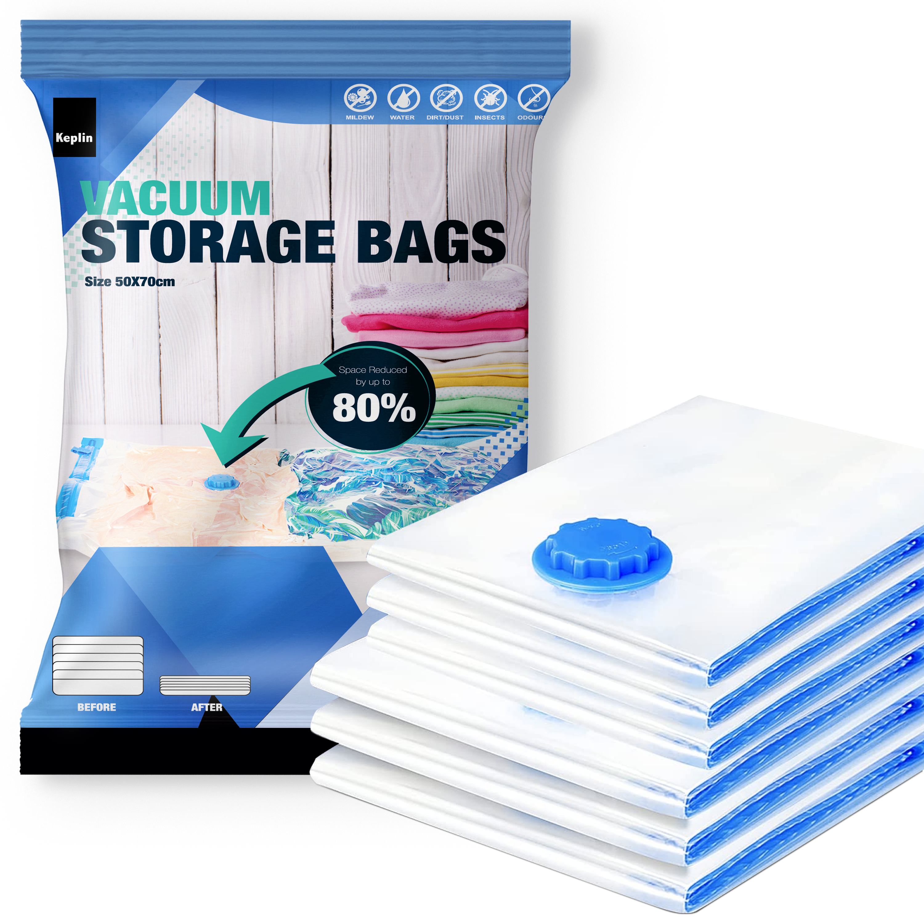 6pcs Vacuum Storage Bags | Save space | Extra Thick | Double-Zip & Triple Sealed