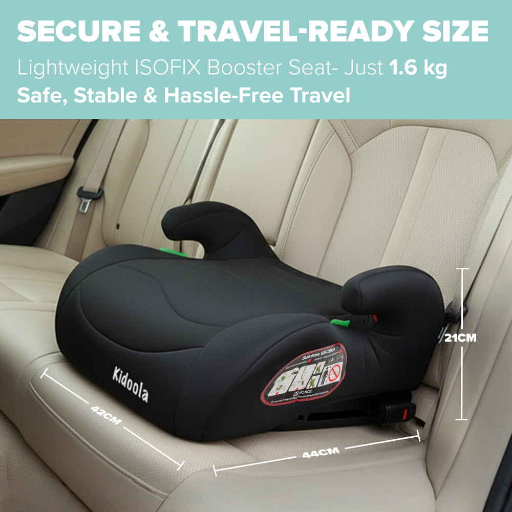 ISOFIX booster seat with child – forward-facing backless car seat for older children, black