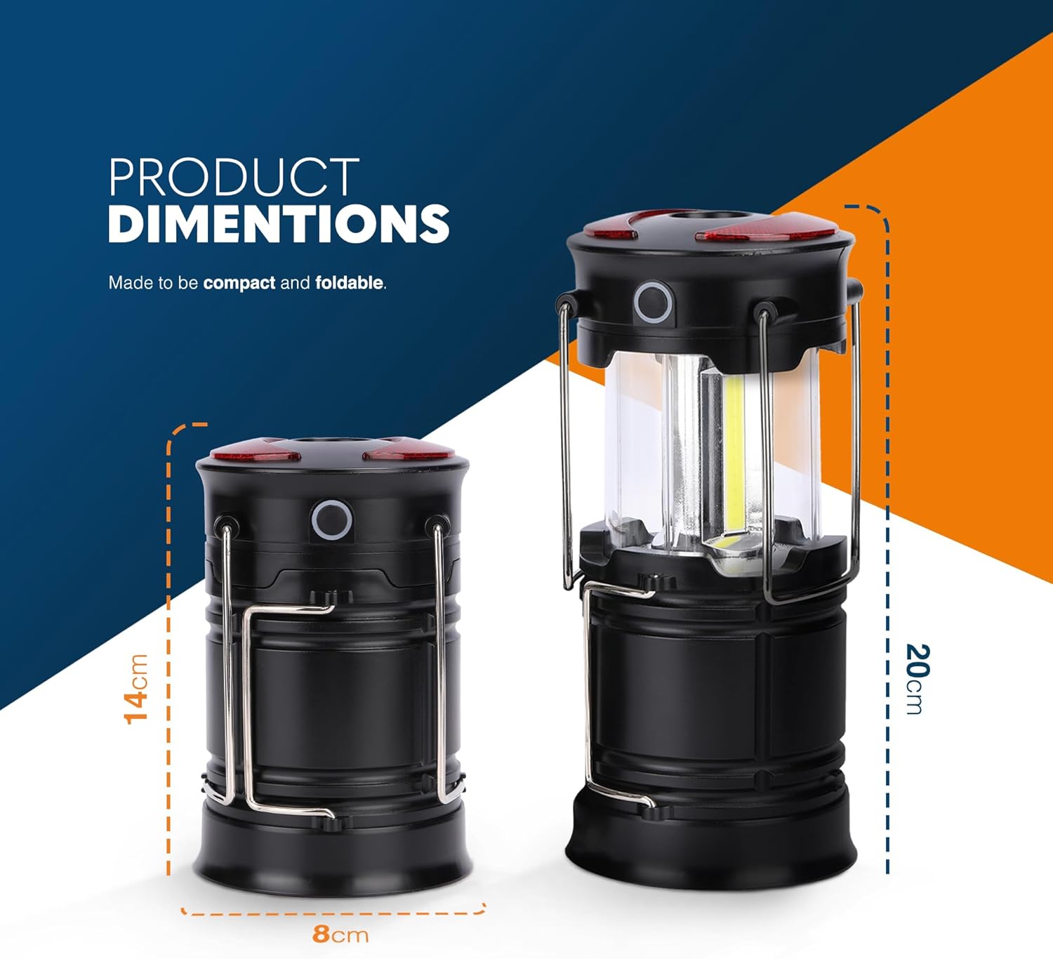 6-in-1 camping lantern with 360-degree illumination – 1200mAh rechargeable battery and AA battery option