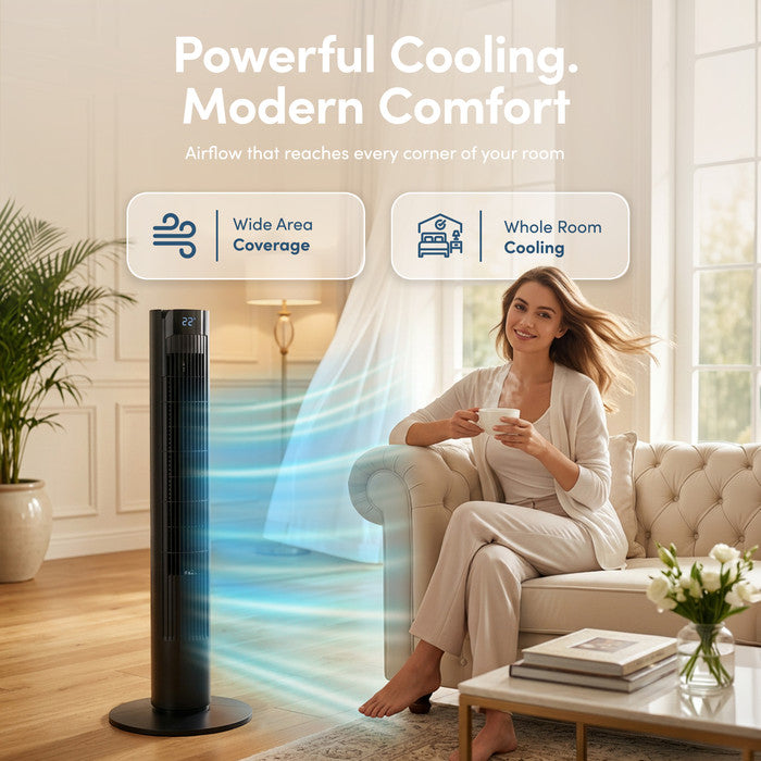 Black 36 Inch Tower Fan – Slim Floor Standing Cooling Fan for Bedroom & Living Room