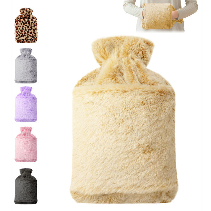 Faux Fur Hot Water Bottle - Soft Cover, Natural Rubber