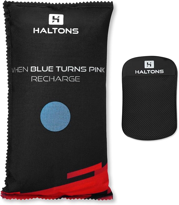 Haltons reusable silica gel dehumidifier 1kg with blue moisture indicator and anti-slip pad UK