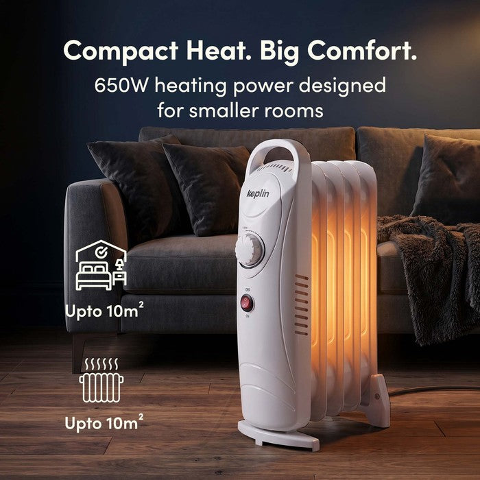 Mini Oil Filled Radiator - 650W, 5 Fin Electric Heater - secondary image