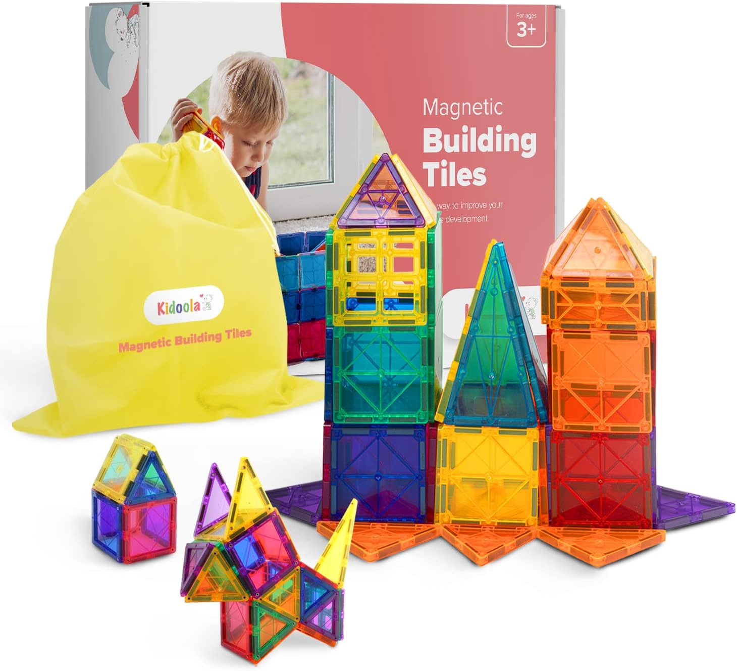 KIDOOLA 53-Piece Magnetic Building Block Set – Creative Construction Toy for Boys & Girls, Ages 3+ – Educational STEM Jigsaw Game for Shape Formation & Sensory Development