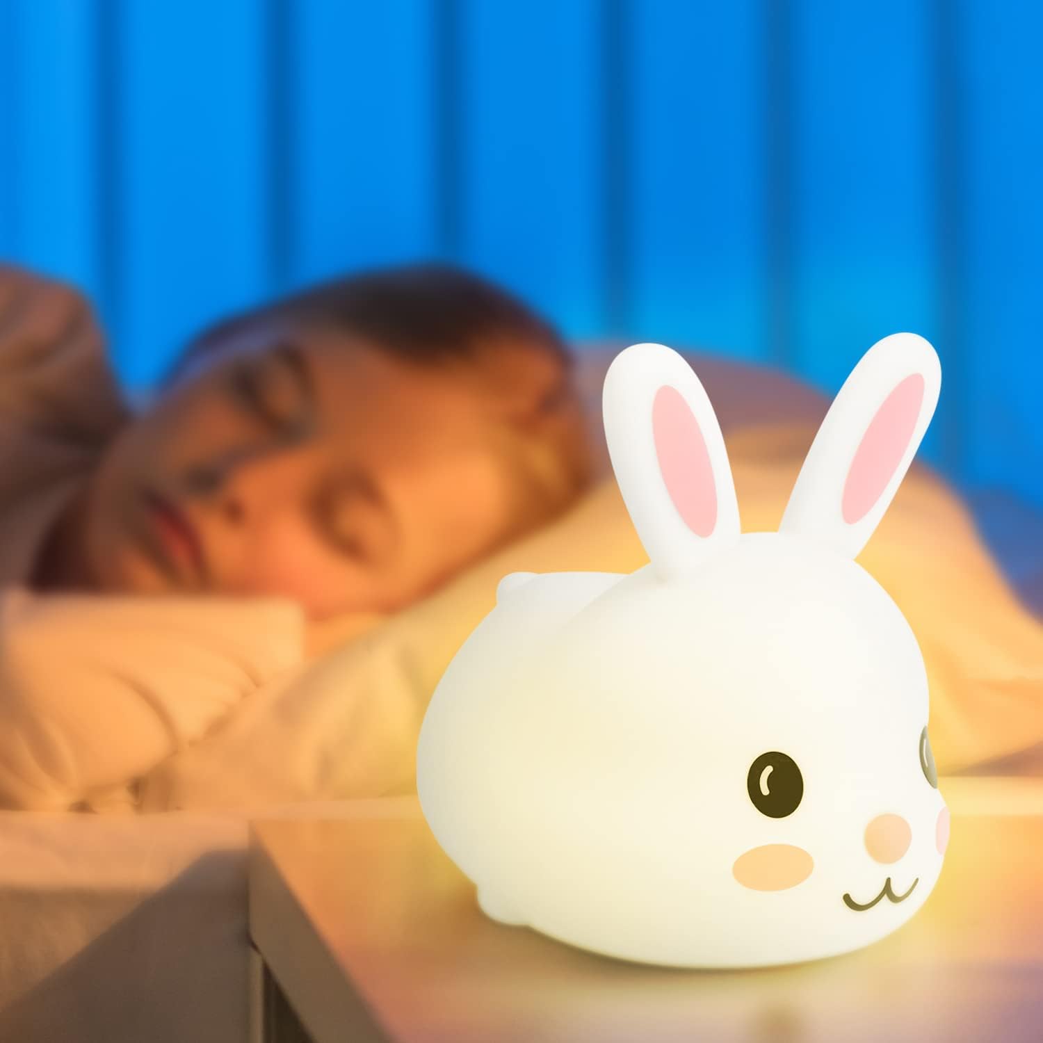 Kidoola Bunny Night Light | 6-Color Touch-Change LED Nightlight Lamp | BPA-Free Kawaii Silicone Rabbit | Rechargeable Battery | Cute Nursery Decor & Sleep Accessory [Energy Class A]