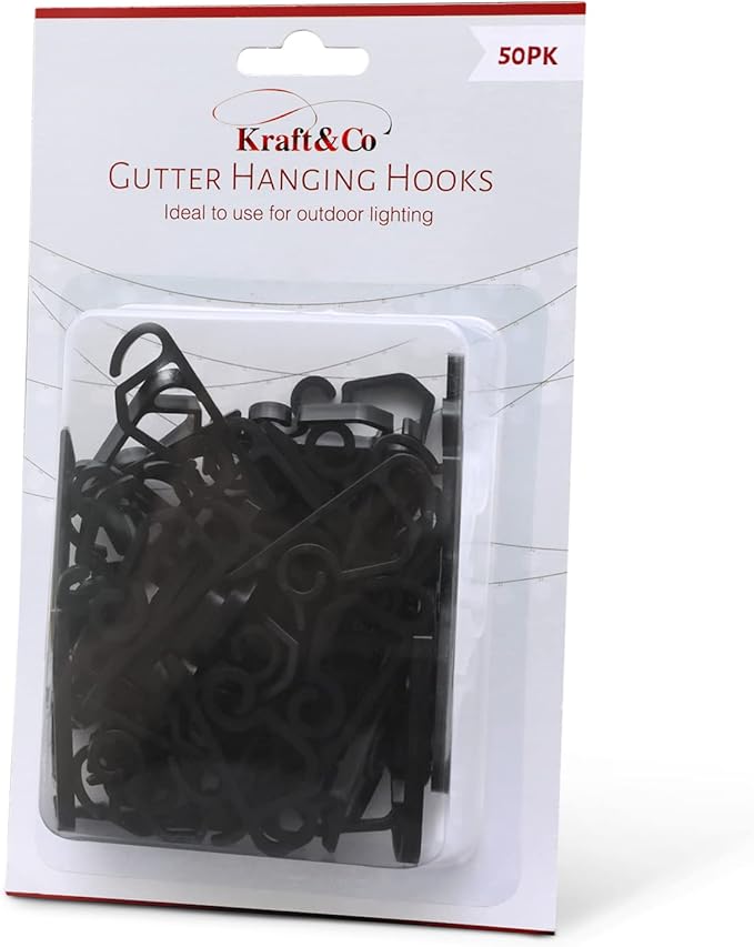 Kraft & Co Gutter Hooks – Outdoor Hanging Clips for Lighting | Perfect for Garden String Lights, Christmas Fairy Lights | Strong Plastic Mini Guttering Hooks for Decorations