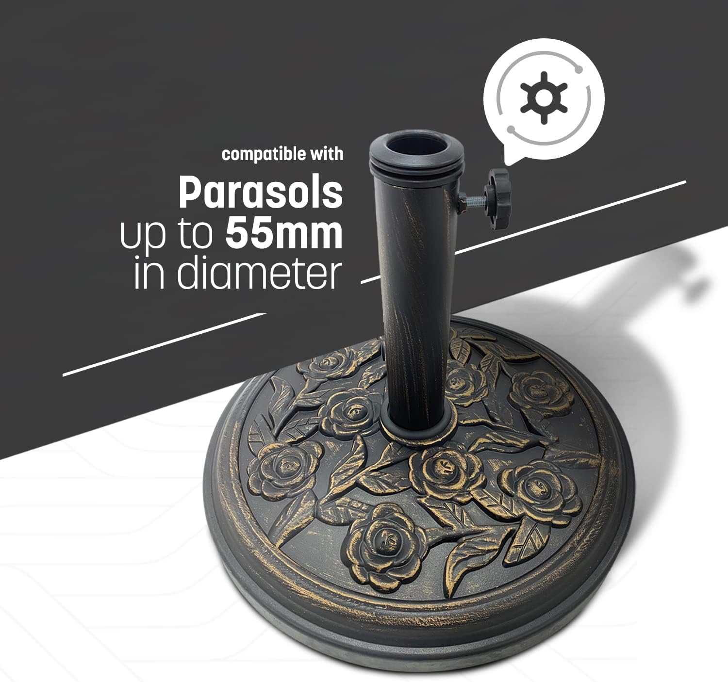 12kg Cast Iron Effect Parasol Base with Floral Pattern – image 3