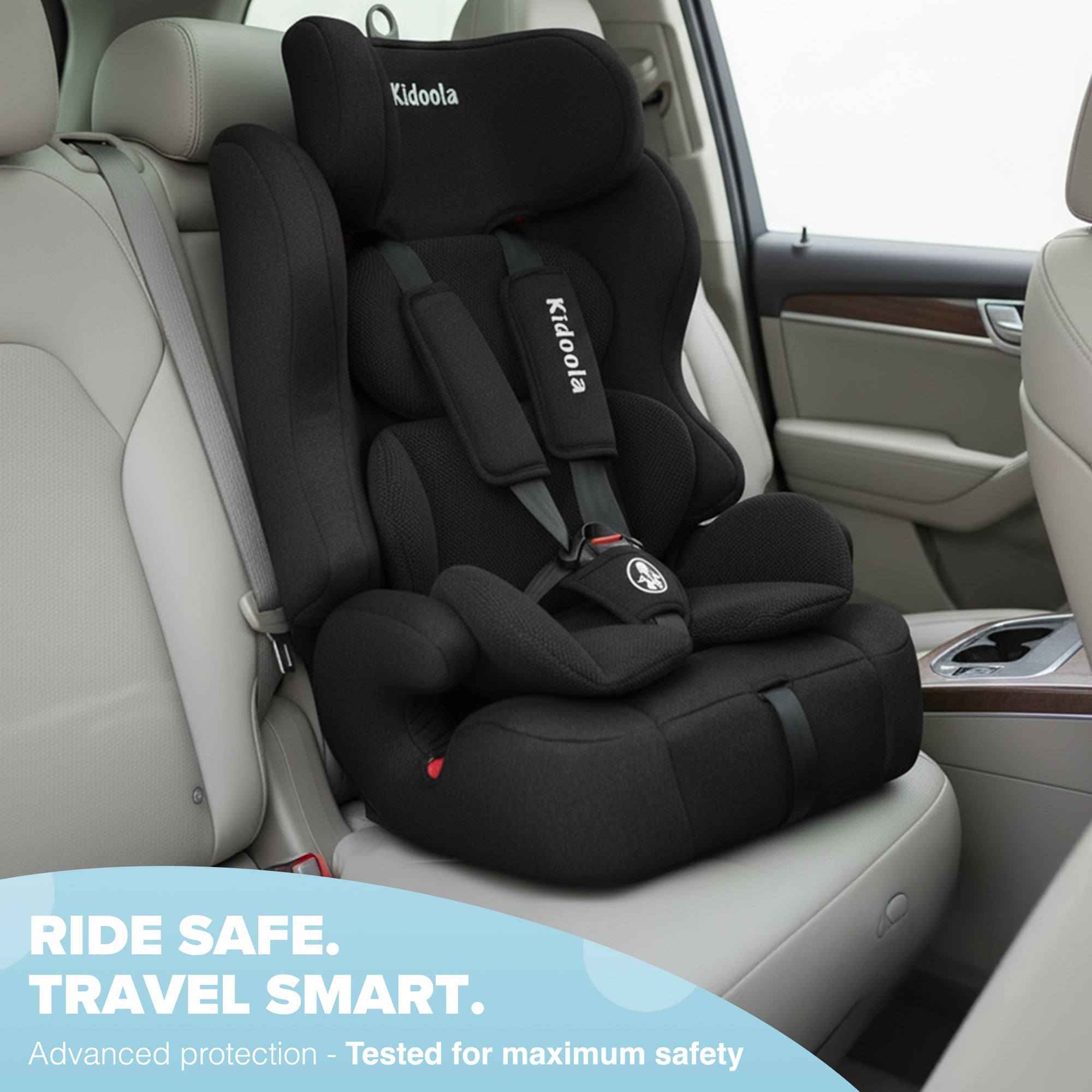 Kidoola ISOFIX Car Seat for Children 15 Months–12 Years, R129 i-Size Approved 76–150 cm, Forward Facing with Adjustable 10-Position Headrest, Side Impact Protection & Soft Cushion Insert