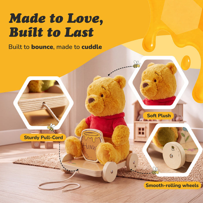 Disney Winnie the Pooh Pull Along Toy with Wooden Wheels & Plush Bear