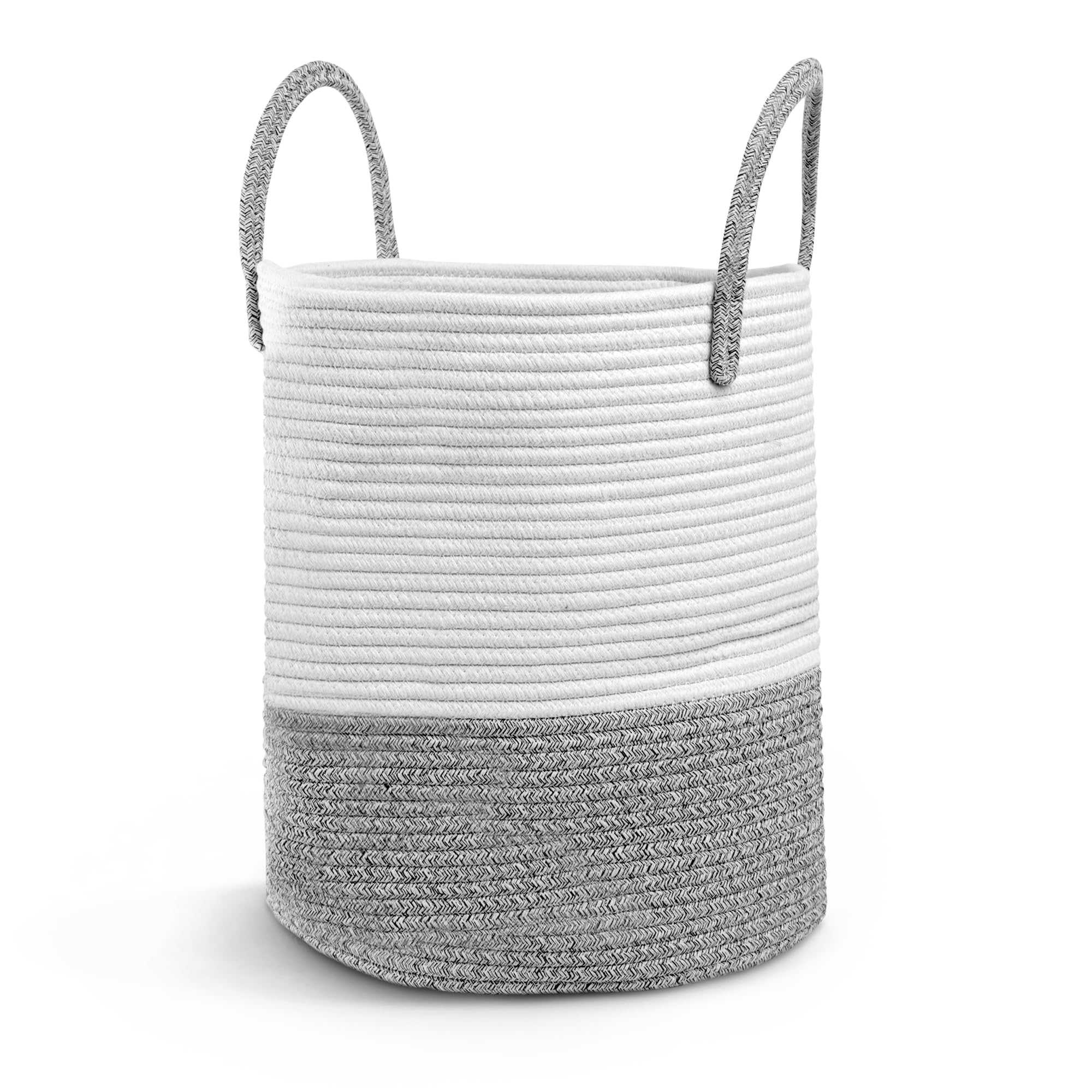 Rope Storage Baskets - Woven Two Tone Material Nursery Hamper with Handles