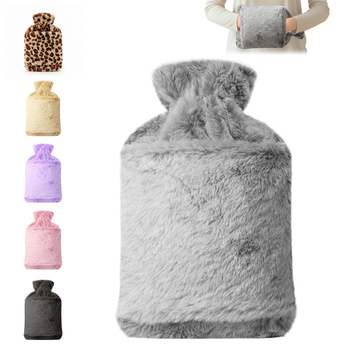 Faux Fur Hot Water Bottle - Soft Cover, Natural Rubber - Grey swatch