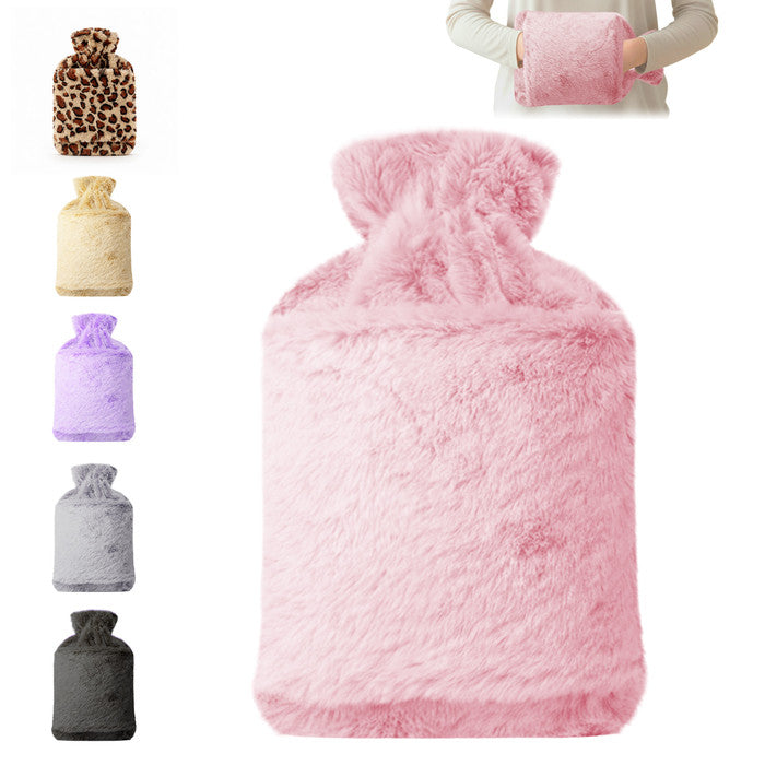 Faux Fur Hot Water Bottle - Soft Cover, Natural Rubber