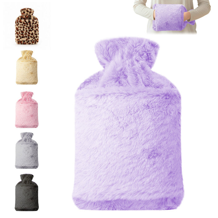 Faux Fur Hot Water Bottle - Soft Cover, Natural Rubber