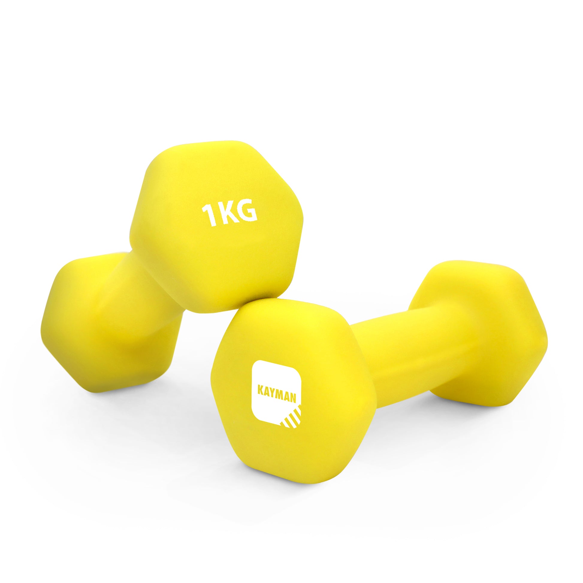 KAYMAN Neoprene Dumbbell Pair with Anti-Slip Grip, Hex Edges, Water-Resistant Surface & Workout Poster Guide - Weight Set for Home, Gym & Fitness Training Equipment (1kg 2kg 3kg 4kg 5kg 6kg 7kg 8kg 9kg 10kg)