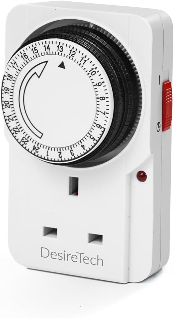 Desiretech plug-in timer switch, 24 hour mechanical segment timer, white 13A socket UK
