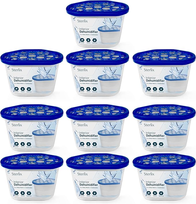 Sterlix Pack of 5, 10, 18 500ml Dehumidifier Tubs for Condensation,Humidity, Damp, Mould, Moisture, Allergens, Mildew & Neutralising Odours for Domestic use at Home, Office, Garage, Windows & Wardrobes