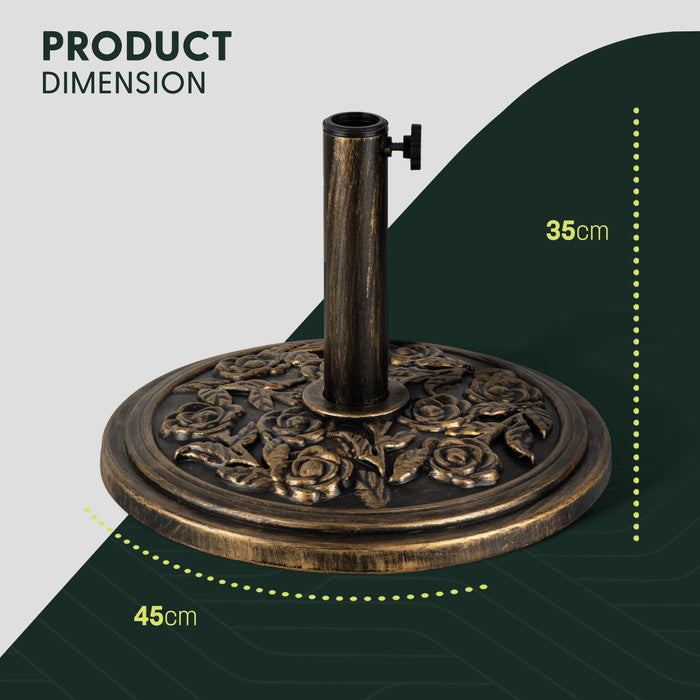 20kg Cast Iron Effect Floral Parasol Base Dimensions – Large Bronze Garden Parasol Stand