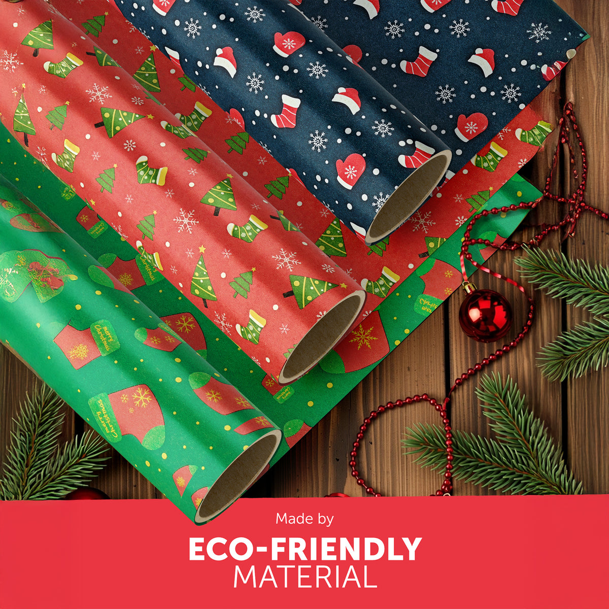 Kraft & Co – 3 Pack Kraft Christmas Wrapping Paper Rolls 69cm x 8m, Recycled & Eco-Friendly Gift Wrap with 15 Tags & 3-Color Twine, Christmas Wrap Tear-Resistant – image 22