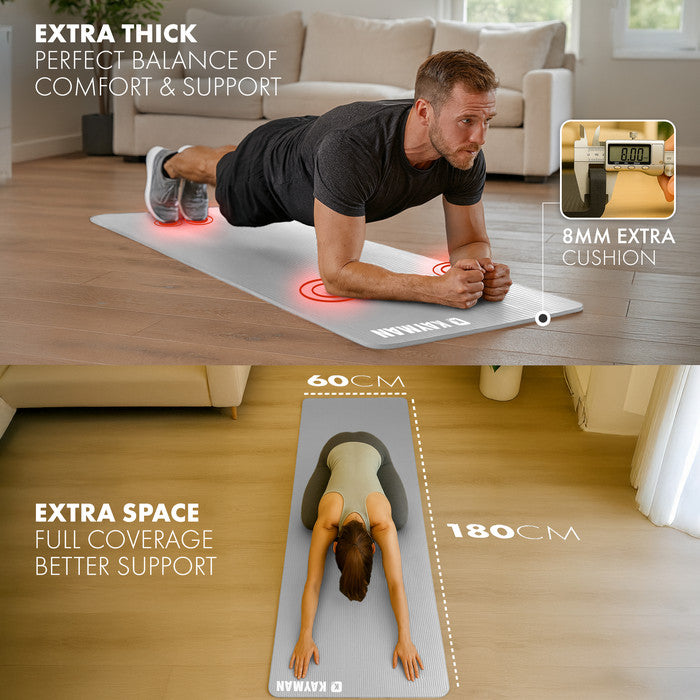 KAYMAN Yoga Mat – Extra Thick Foam Exercise Mat for Pilates, Stretching, Resistance Workouts & Therapy | Ideal for Home & Gym | 183 x 60cm