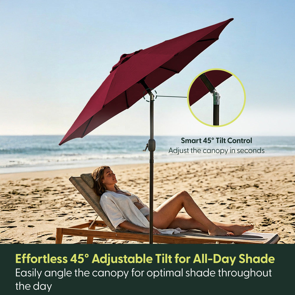 2m Tilting Garden Parasol with Cover - Compact Patio & Balcony Parasol